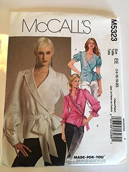 McCall's M5323 Sewing Pattern, Misses' Wrap Blouses and Sash, Size EE -14-16-18-20-