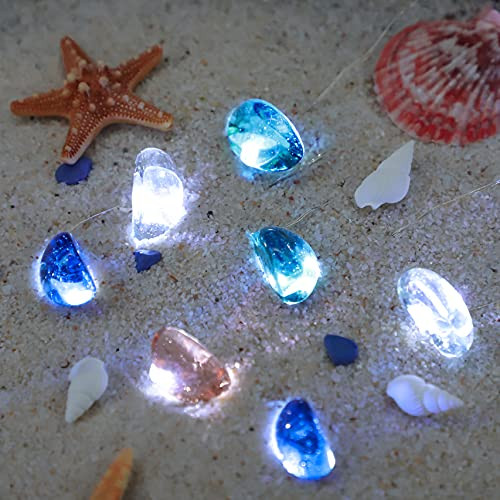 FLAVCHARM Sea Glass Lights, Battery Operated String Light Indoor, Nautical Ocean Decor  and  Crystals and Stones Fairy Lights with Remote, Twinkle Lights for Bedroom, Party, Beach Decor