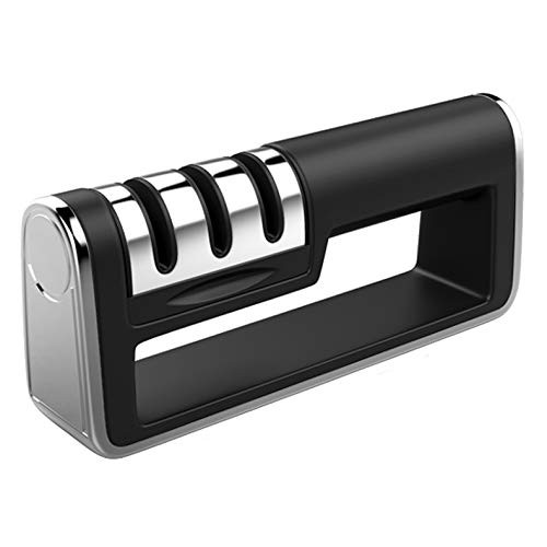 Kitchen Knife Sharpener for Straight and Serrated Knives, 2-Stage Diamond Coated Wheel System, Easy Manual Sharpening for Dull Steel, Paring, Chefs and Pocket Knives, Sharpens Scissors