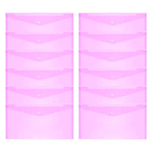 NUOBESTY 12pcs Poly Envelopes A4 Size Document Folder with Snap Button for School Home Work and Office Organization Pink