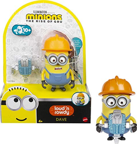 Mattel Minions- Loud 'n Rowdy Dave Talking Action Figure with Jackhammer Toy, Kids Gift Ages 4 Years  and  Older