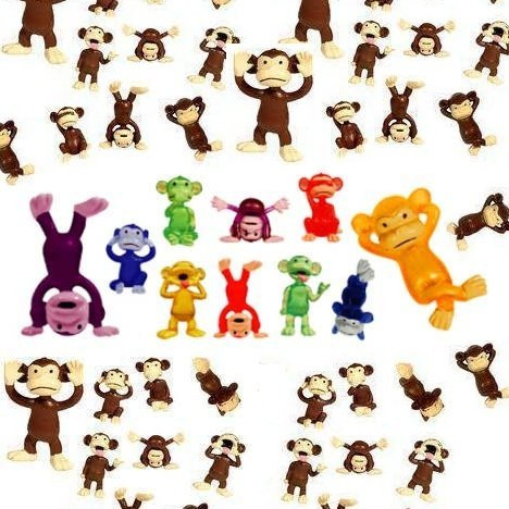 AAG Mix Colored Monkey Figures, 50 Tiny Plastic Monkey Figures Party Favors