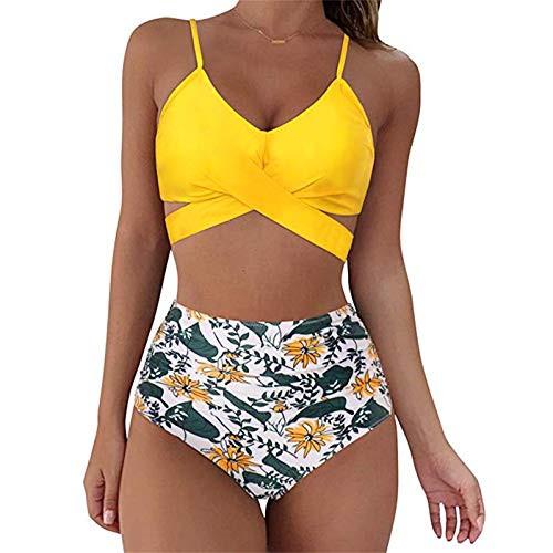 GZMMYI Womens High Waisted Bikini Swimsuits Tummy Control Swimwear Criss Cross String Two Piece Bathing Suits