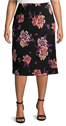 Black Soot Floral Plus Size Midi Length Slip Skirt - 3X