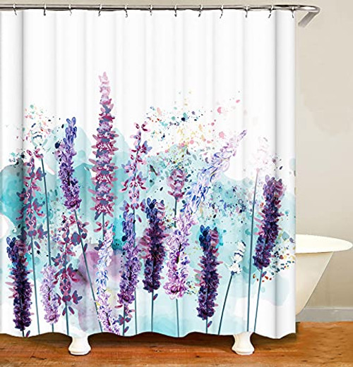 Floral Watercolor Lavender Cloth Shower Curtain, Plant Home Bathroom Bathtubs Decor Easy Care Waterproof Machine Washable Durable Polyester Fabric with 12 Hooks 72"x72" Floral Watercolor Lavender Cloth Shower Curtain, Plant Home Bathroom Bathtubs Decor Easy Care Waterproof Machine Washable Durable Polyester Fabric with 12 Hooks 72"x72"