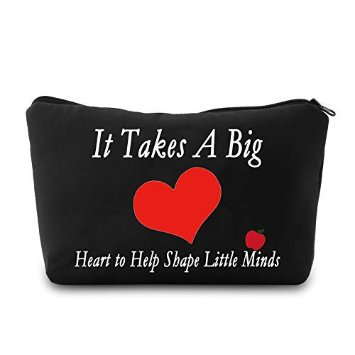 PXTIDY Teacher Gift Teacher Makeup Bag It Takes A Big Heart to Help Shape Little Minds Cosmetic Bag Teacher Pencil Pouch Teacher Bag Thank You Gift for Teacher -BLACK-
