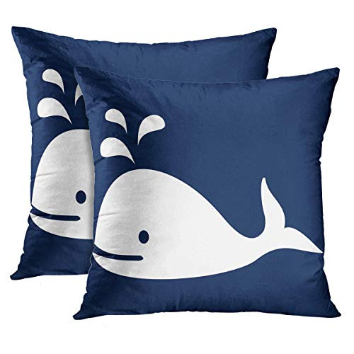 Emvency Set of 2 Throw Pillow Cover Beach Whale Nautical in Navy Blue and Nursery Decorative Pillow Case Home Decor Square 18 x 18 Inch Pillowcase Emvency Set of 2 Throw Pillow Cover Beach Whale Nautical in Navy Blue and Nursery Decorative Pillow Case Home Decor Square 18 x 18 Inch Pillowcase