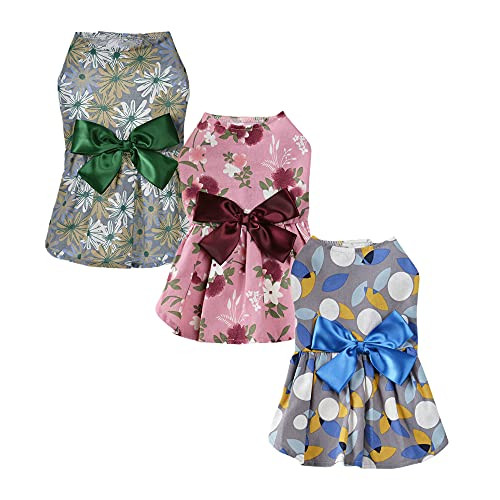 Dog Clothes for Small Medium Large Dogs Sebaoyu Girl Boy Dog Dress-Chihuahua Ropa para Perros Teacup Clothes-Cat Apparel-Female Dog Dresses-Dog Tutu-Summer Dog Wedding Dress 3 Pack -XS-