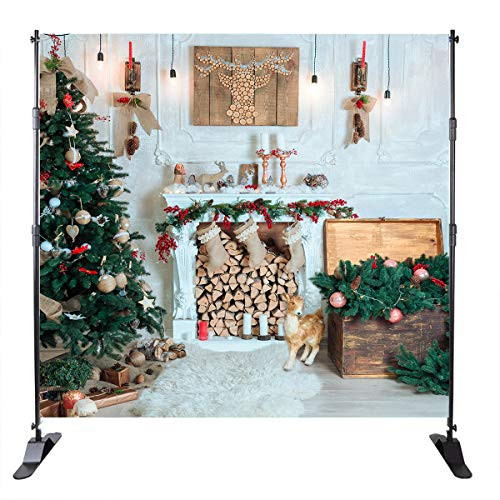 Mehofoto Christmas Backdrop Fireplace Elk Christmas Tree Background 8x8 Vinyl Christmas Party Room Banner Decoration Children Kids Newborn Artistic Portrait Photo Studio Props