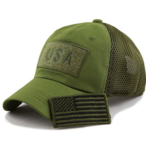 The Hat Depot Low Profile Tactical Operator with USA Flag Patch Buckle Cotton Cap -USA- Olive-