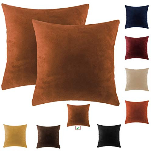 Set of 2 Faux Suede Throw Pillow Covers -Covers ONLY- - Pumpkin Spice Rust Decorative Pillows, 18x18 Pillow Covers Throw Pillows for Couch Sofa Pillows Decorative Throw Pillows Couch Pillows