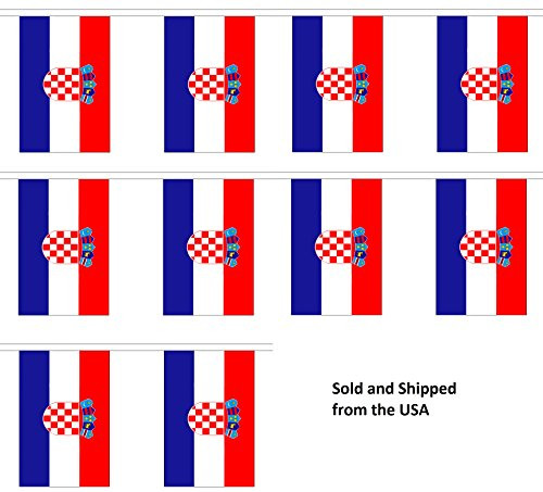 10' Croatia String Flag Party Bunting Has 10 Croatian 6"x9" Polyester Banner Flags Attached, Popular for School Classroom, Bars, Restaurants, World Cup Theme Parties