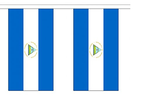 10' Nicaragua String Flag Party Bunting Has 10 Nicaraguan 6"x9" Polyester Banner Flags Attached, Popular for School Classroom, Bars, Restaurants, World Cup Theme Parties