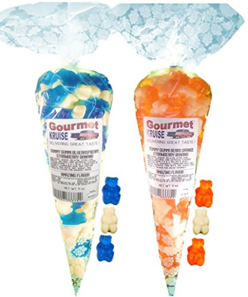 Blue Raspberry White Strawberry Banana And Energy Orange White Strawberry Banana Gummy Gummi Bears -NET WT 22 OZ- Gourmet Kruise Signature Gift Bags