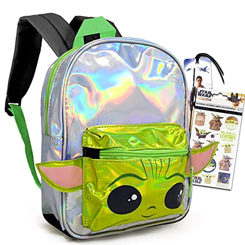 Star Wars Mandalorian School Supplies Mini Backpack Set - Baby Yoda Activity Bundle - Baby Yoda Shaped Ears Backpack with Stickers and Bookmark