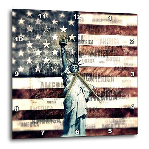 3D Rose Vintage Patriotic Statue of Liberty with American Flag Wall Clock 15" x 15"