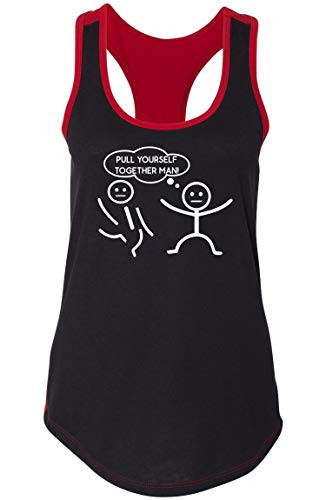 Ladies Colorblock Tank Top Pull Yourself Together Man Funny Stick Figure Tee Black/Red S