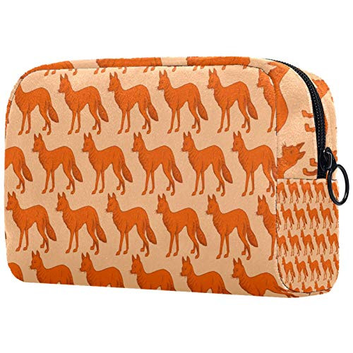 Orange Animal Foxes Pattern Cosmetic Travel Bag Large Capacity Reusable Makeup Pouch Toiletry Bag For Teen Girls Women 18.5x7.5x13cm/7.3x3x5.1in