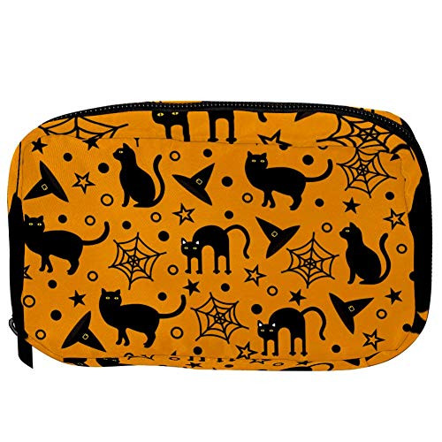 Inhomer Toiletry Bags for Women Halloween Black Cat Hat Travel Cosmetic Makeup Pouch Handy Pencil Cases