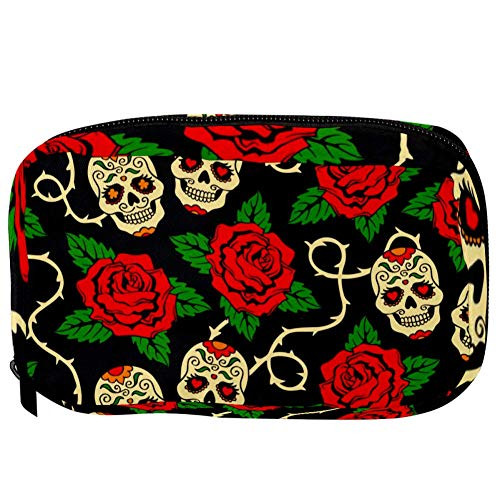 Inhomer Toiletry Bags for women Sugar Skulls With Red Rose Travel Cosmetic Makeup Pouch Handy Pencil Cases Inhomer Toiletry Bags for women Sugar Skulls With Red Rose Travel Cosmetic Makeup Pouch Handy Pencil Cases