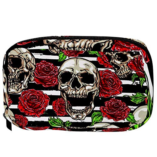 Inhomer Toiletry Bags for women Black White Stripes Skull Rose Travel Cosmetic Makeup Pouch Handy Pencil Cases Inhomer Toiletry Bags for women Black White Stripes Skull Rose Travel Cosmetic Makeup Pouch Handy Pencil Cases