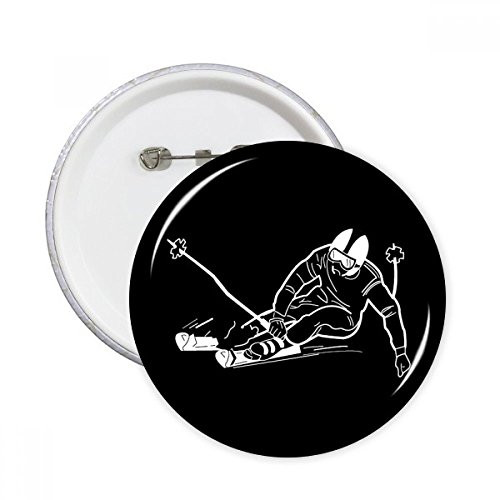 Black Winter Sport Skiing Pattern Illustration Round Pins Badge Button Emblem Accessory Decoration 5pcs