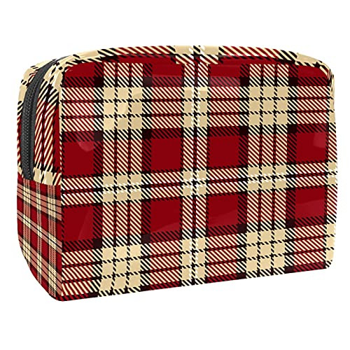 Beige  and  Red Scottish Plaid Travel Makeup Case, Makeup Cosmetic Case Organizer Portable Artist Storage Bag Gift for Women, Girls Beige  and  Red Scottish Plaid Travel Makeup Case, Makeup Cosmetic Case Organizer Portable Artist Storage Bag Gift for Women, Girls