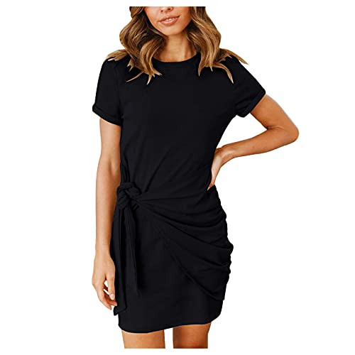 Qinnyo Summer Dresses for Women Casual Short Sleeve Crew Neck T Shirt Dress Tie Waist Ruched Bodycon Mini Dress Black Qinnyo Summer Dresses for Women Casual Short Sleeve Crew Neck T Shirt Dress Tie Waist Ruched Bodycon Mini Dress Black