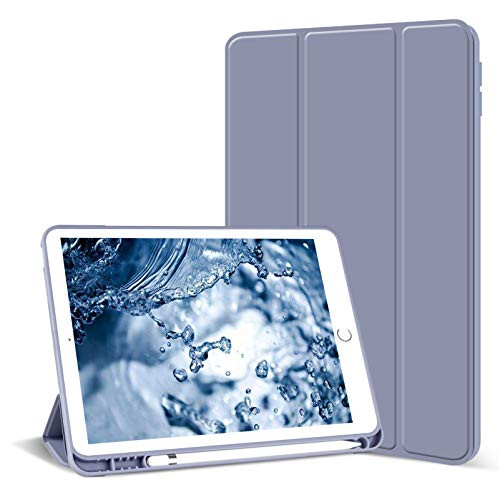 Aoub Case for iPad 6th/5th Generation 9.7 inch, Auto Sleep/Wake Slim Lightweight Trifold Stand Smart Cover, Soft TPU Back iPad 9.7 Case with Pencil Holder 2018/2017, Purple