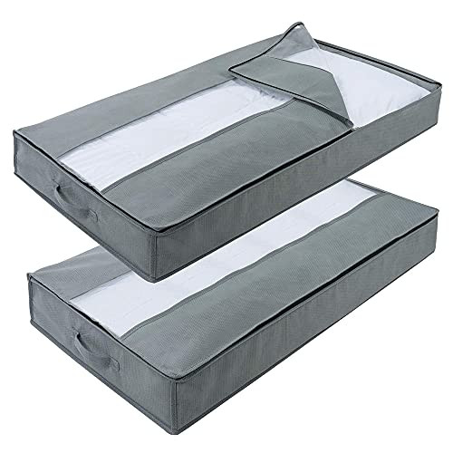 Large Under Bed Storage Bag ,2 Pack Foldable King Size Thick Breathable Underbed Clothes Storage Bags with Clear Window,Underbed Storage for Clothing Duvet Comforters ,Blankets ,Pillows-40x20x6 In-
