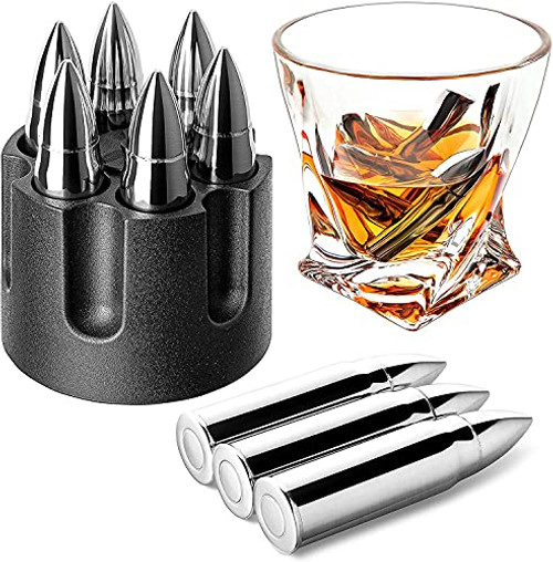 Whiskey Bullet Shaped Stones, Stainless Steel Whisky Rocks, Reusable ice cube Metal Ice, Gifts for Men Dad, Christmas Stocking Stuffer, Whiskey Stones Rocks Ice Cubes.