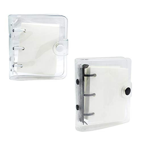 2 PCS Mini 3-Ring Binder Covers Notebook Transparent Clear Soft PVC Notebook Round Ring Binder Cover Protector Snap Button Closure Loose Leaf Folder with Blank Inner Papers