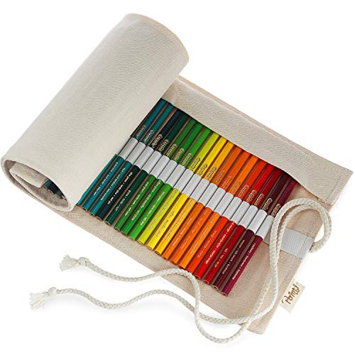 Premium Canvas Roll-Up Pencil Wrap Case with Crayola Adult Colored Pencils -50 Count-