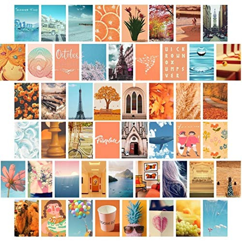 QUALLON Orange Wall Collage Kit Aesthetic Pictures - 50 Set 4x6 In, Bedroom Decor Aesthetic, Aesthetic Room Decor, Aesthetic Room Decor For Teen Girls, Photo Wall, Aesthetic Posters, Collage Kit