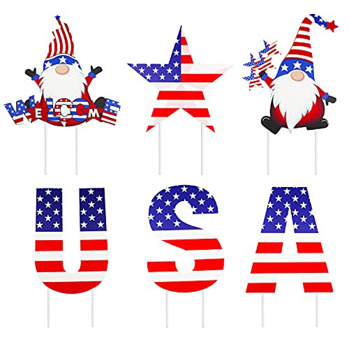 BeadChica 4th of July Yard Sign American Outdoor Patriotic Decorations,6pcs Independence Day Yard Signs with Stakes,Patriotic Gnomes Welcome USA Outdoor Party Decor BeadChica 4th of July Yard Sign American Outdoor Patriotic Decorations,6pcs Independence Day Yard Signs with Stakes,Patriotic Gnomes Welcome USA Outdoor Party Decor