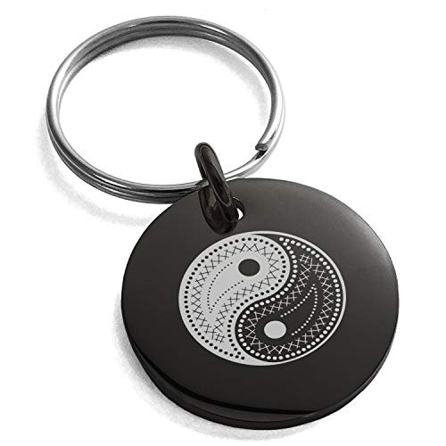 Tioneer Black Stainless Steel Paisley Yin Yang Symbol Small Medallion Circle Charm Keychain Keyring Tioneer Black Stainless Steel Paisley Yin Yang Symbol Small Medallion Circle Charm Keychain Keyring