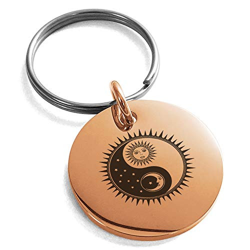 Tioneer Rose Gold Plated Stainless Steel Sun and Moon Yin Yang Symbol Small Medallion Circle Charm Keychain Keyring Tioneer Rose Gold Plated Stainless Steel Sun and Moon Yin Yang Symbol Small Medallion Circle Charm Keychain Keyring