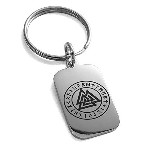 Tioneer Stainless Steel Norse Valknut Knot Viking Symbol Small Rectangle Dog Tag Charm Keychain Keyring Tioneer Stainless Steel Norse Valknut Knot Viking Symbol Small Rectangle Dog Tag Charm Keychain Keyring
