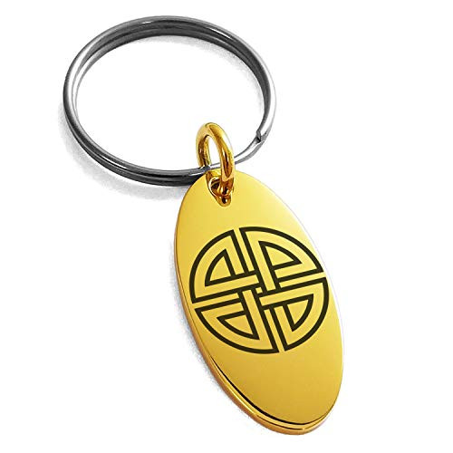Tioneer Gold Plated Stainless Steel Shield Knot Viking Norse Rune Symbol Small Oval Charm Keychain Keyring Tioneer Gold Plated Stainless Steel Shield Knot Viking Norse Rune Symbol Small Oval Charm Keychain Keyring