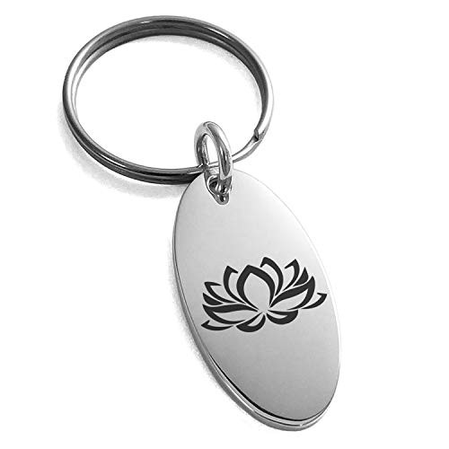 Tioneer Stainless Steel Heart of The Lotus Symbol Small Oval Charm Keychain Keyring Tioneer Stainless Steel Heart of The Lotus Symbol Small Oval Charm Keychain Keyring