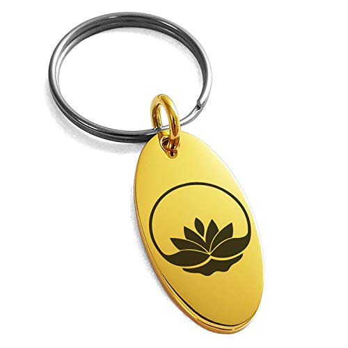Tioneer Stainless Steel Lotus Zen Symbol Small Oval Charm Keychain Keyring Tioneer Stainless Steel Lotus Zen Symbol Small Oval Charm Keychain Keyring