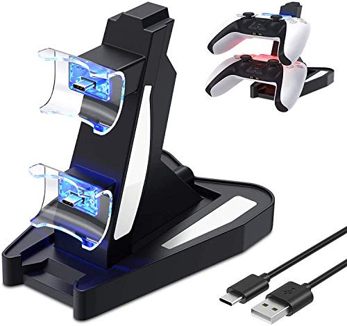 EIMGO Controller Charging Station for PS5 DualSense Controller, Fast Dual USB Type C Charger Dock Station Stand for Sony Playstation 5 DualSense Wireless Controller -White-