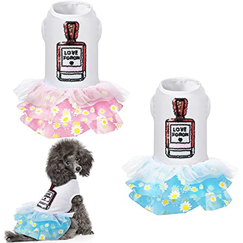 2 Pieces Dog Dress Pet Tutu Dress Puppy Dress Cute Dog Princess Skirt Elegant Pet Summer Apparel Doggie Clothes for Small Dogs Cats Pets -M-