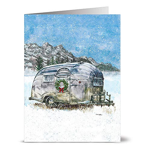 Note Card Cafe Christmas Card Assortment with Envelopes - 24 Pack - Blank Inside, Glossy Finish - Holiday Camper with Wreath - Set for Holidays, Winter, Gifts, Presents, Secret Santa, Work Parties