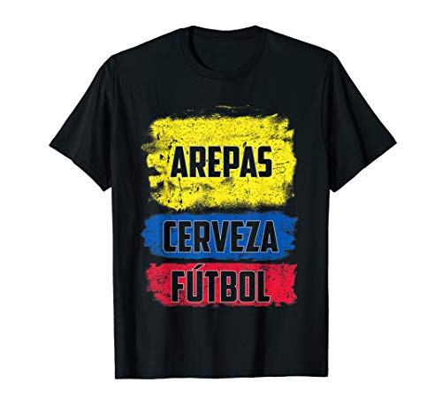 Arepas Cerveza Futbol Colombian Flag Distress Colombia Flag T-Shirt