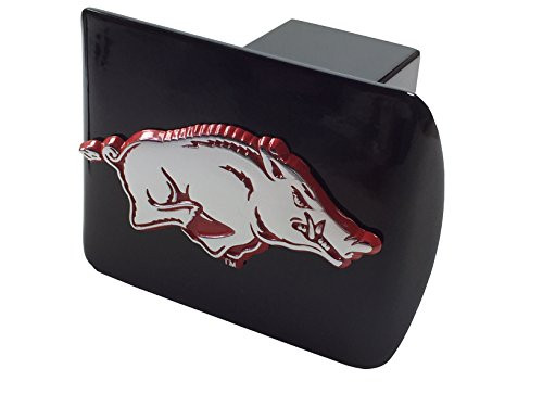 AMG University of Arkansas Metal Emblem (Chrome with red Trim) on Black Metal Hitch Cover AMG University of Arkansas Metal Emblem (Chrome with red Trim) on Black Metal Hitch Cover