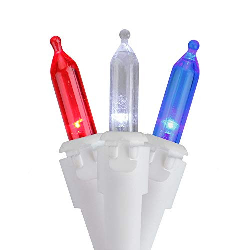 Northlight 50-Count Red, White, Blue 4th of July LED Mini Light Set, 15.5ft White Wire
