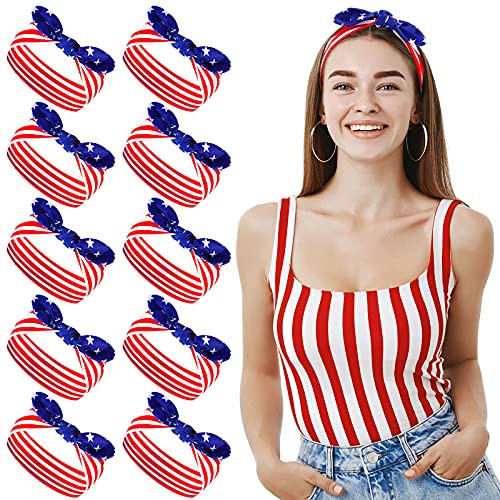 10 Pieces July 4th Headband American Flag Bandana Headband USA Flag Elastic Hair Bands Red Stars and Stripes Cross Headband White and Blue Patriotic Head Band for Women for Independence Day 10 Pieces July 4th Headband American Flag Bandana Headband USA Flag Elastic Hair Bands Red Stars and Stripes Cross Headband White and Blue Patriotic Head Band for Women for Independence Day