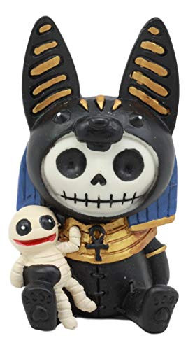 Ebros Furrybones Egyptian God of Afterlife Anubis Figurine Small 3.25" Furry Bones Skeleton Monster Collectible Decor Statue Gothic DOD Anpu Jackal with Mummy Friend Themed Decorative Sculpture