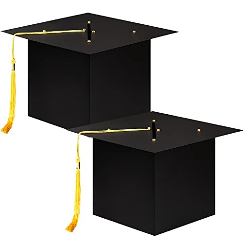 Gejoy 2 Packs Graduation Cap Card Box Grad Card Holder Box with Tassel for Graduation Party Favor Supplies